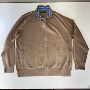 Kallspin Full Zip Sweater Brown Blue Men's XL Cotton‎ Nylon Casual Long Sleeve